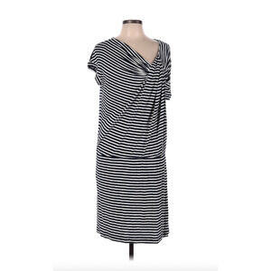 Calvin Klein Black & White Stripe Asymmetrical Dress Nautical Sz 12 Lagenlook
